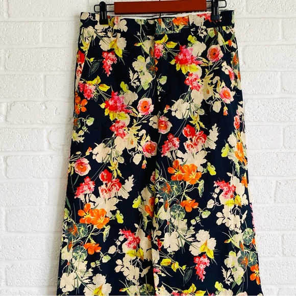 Zara Black Floral Wide Leg Pants Trousers Medium Boho Poplin Vibrant Statement - Picture 2 of 13